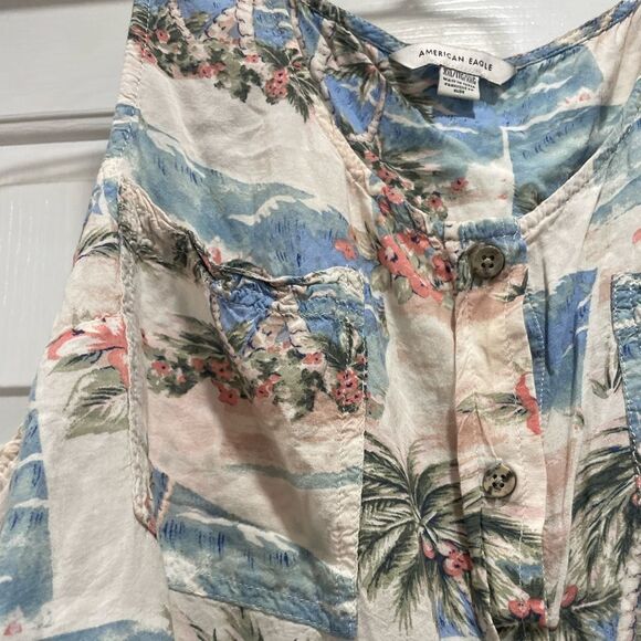 American Eagle XXL Crop top sleeveless front knot beach print palm tree print 2x - Picture 7 of 7